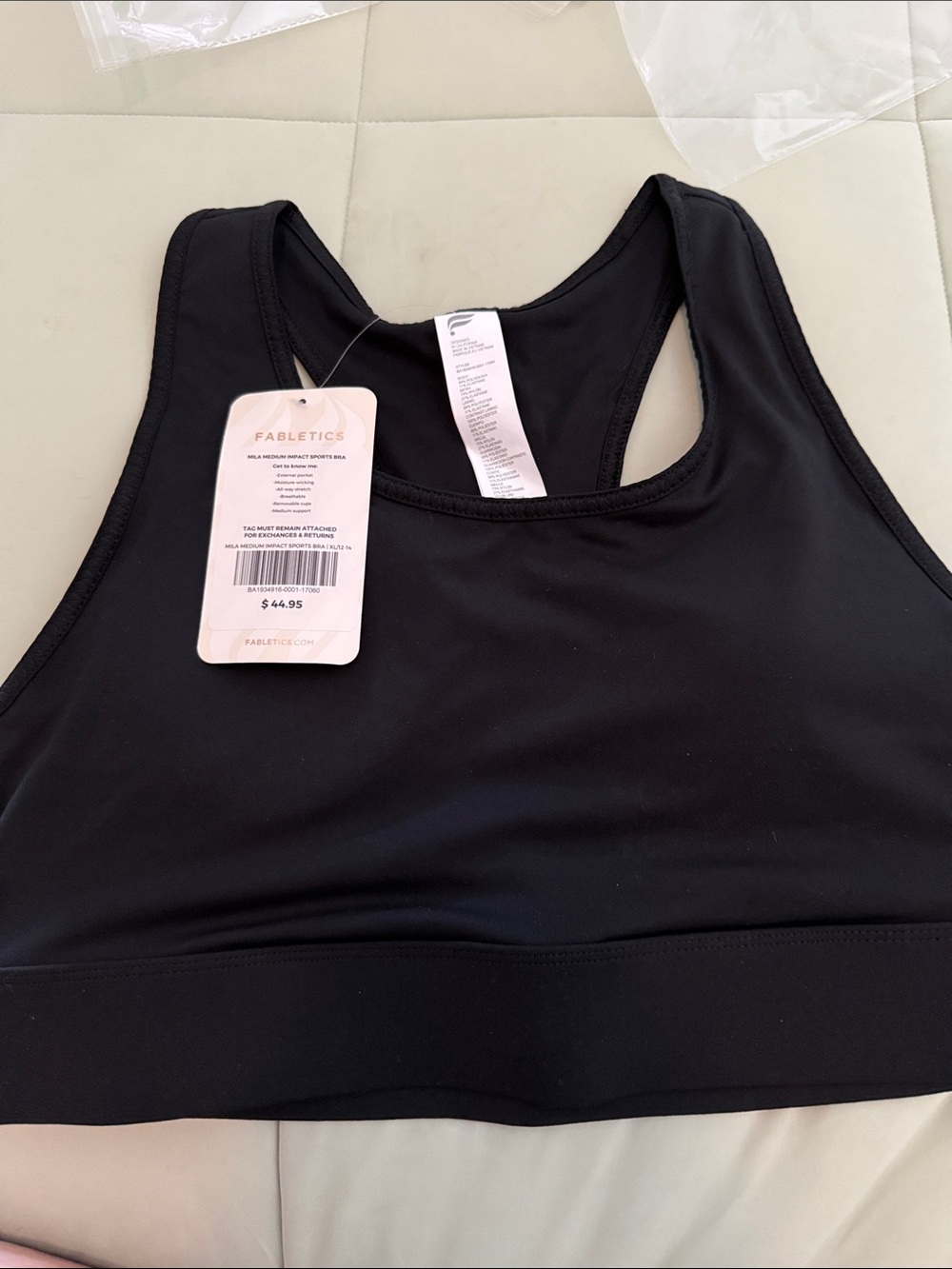 Fabletics Black Racerback Active Sports Bra - XL NWT